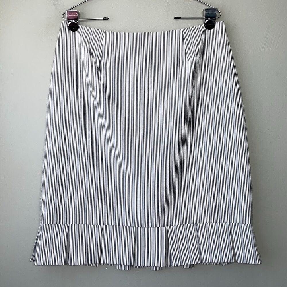 Striped Seersucker Skirt Size 12 Petite Blue White Pleated Ruffle Chic Preppy